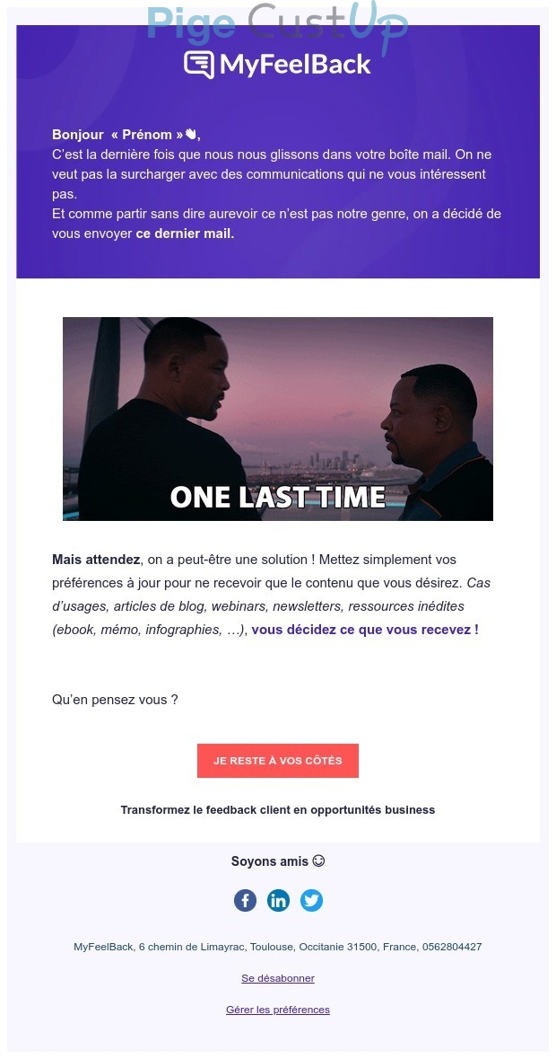 Exemple de Type de media  e-mailing - Myfeelback - Marketing fidélisation - Rétention