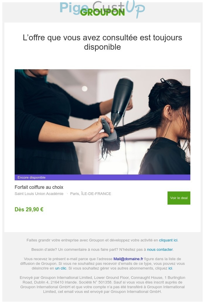 Exemple de Type de media  e-mailing - Groupon - Marketing relationnel - Relance visiteurs site