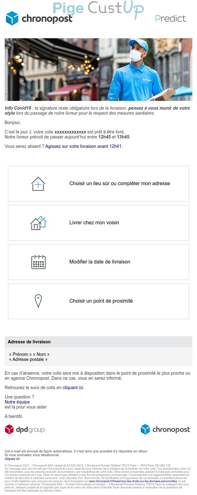 Exemple de Type de media  e-mailing - Chronopost - Transactionnels - Suivi de commande Expédition / Livraison