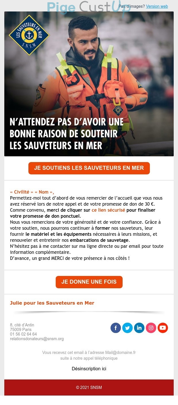 Exemple de Type de media  e-mailing - Sauveteurs en Mer - Marketing Acquisition - Collecte de dons