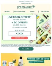 e-mailing - Marketing marque - Communication Produits - Nouveaux produits - Marketing Acquisition - Derniers jours - Ventes flash, soldes, demarque, promo, réduction - Marketing fidélisation - Incitation au réachat - Greenweez - 06/2021