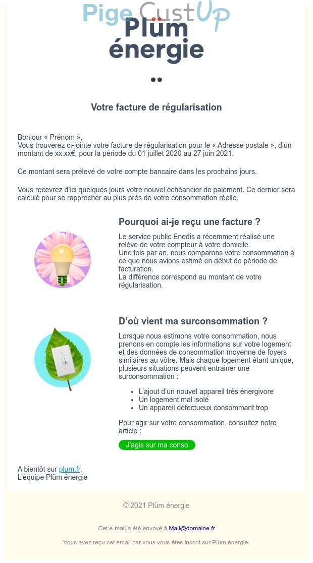 Exemple de Type de media  e-mailing - Plüm - Transactionnels - Consultation facture en ligne