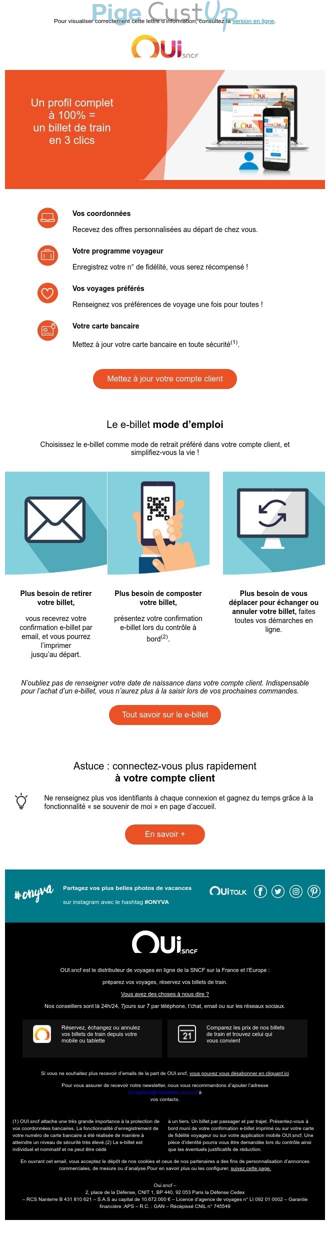 Exemple de Type de media  e-mailing - OuiSncf - Marketing relationnel - Données clients / RGPD
