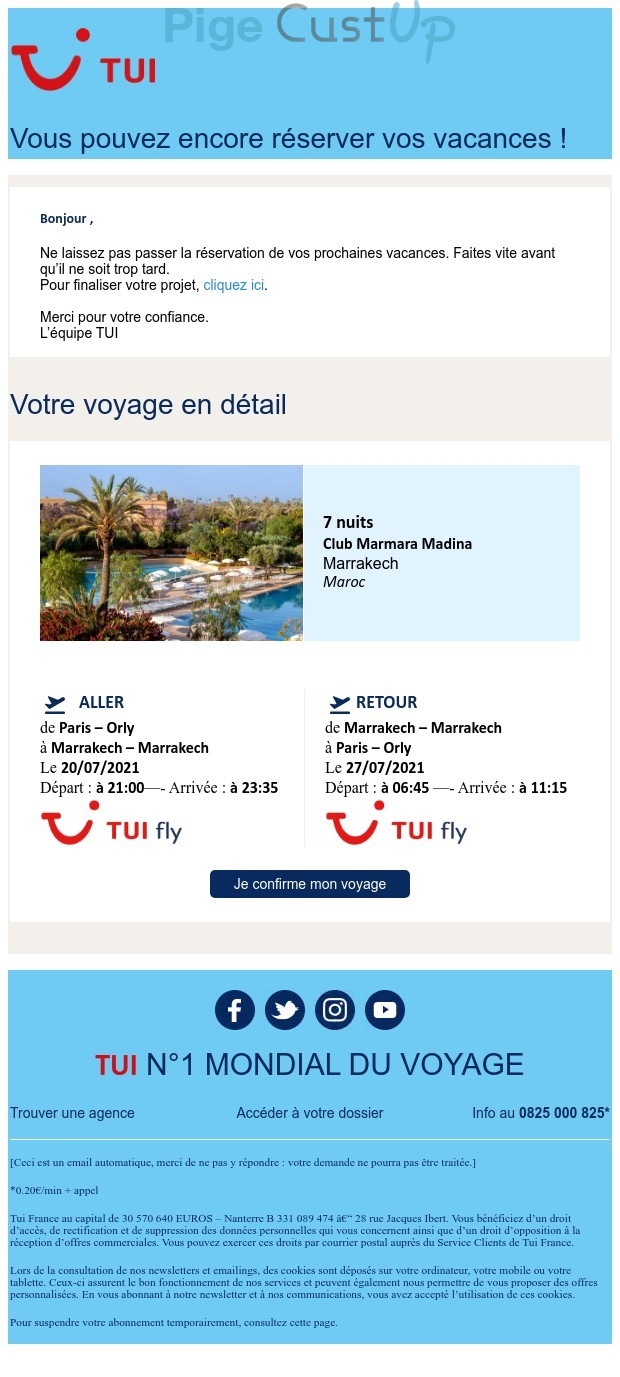 Exemple de Type de media  e-mailing - TUI - Marketing Acquisition - Panier abandonné