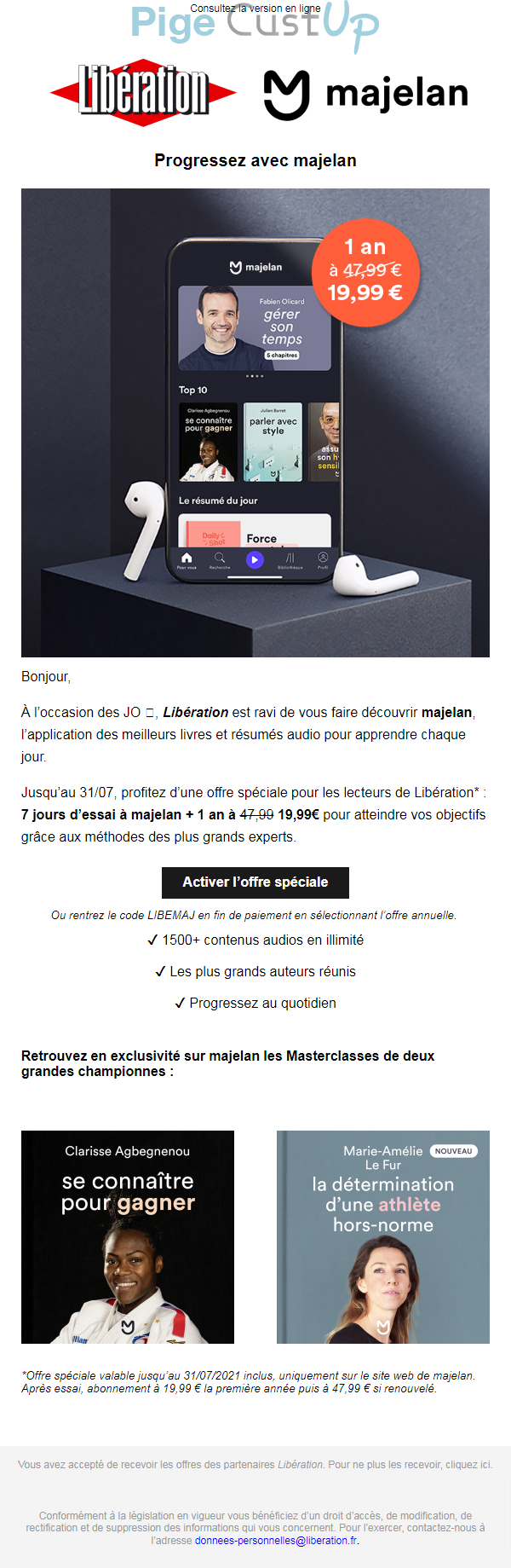 Exemple de Type de media  e-mailing - Libération - Marketing Acquisition - Acquisition abonnements - Marketing marque - Communication Produits - Nouveaux produits - Communication Services - Nouveaux Services