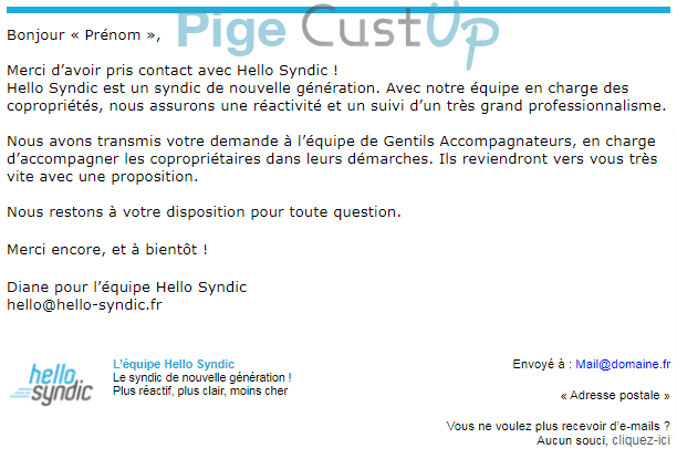 Exemple de Type de media  e-mailing - Hello Syndic - Collecte de données - Acquisition de leads