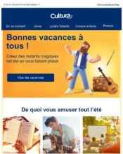 e-mailing - Marketing relationnel - Calendaire (Noël, St valentin, Vœux, …) - Newsletter - Marketing marque - Communication Produits - Nouveaux produits - Marketing fidélisation - Incitation au réachat - Cultura - 05/2024