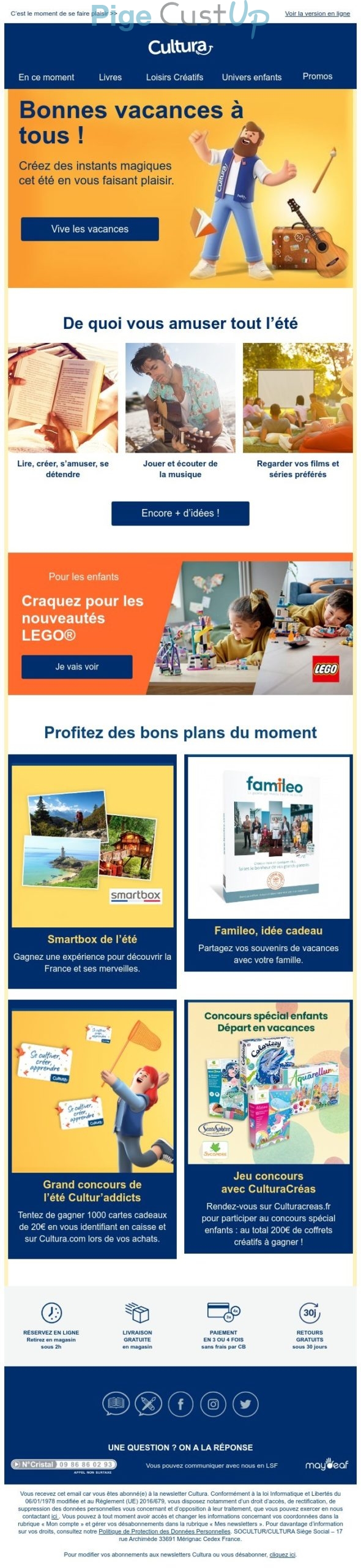 Exemple de Type de media  e-mailing - Cultura - Marketing relationnel - Calendaire (Noël, St valentin, Vœux, …) - Newsletter - Marketing marque - Communication Produits - Nouveaux produits - Marketing fidélisation - Incitation au réachat