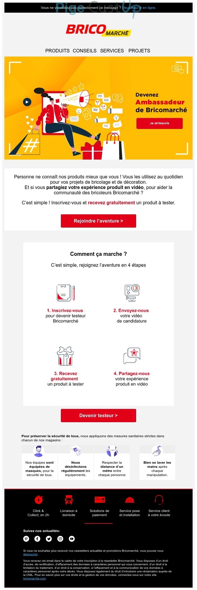 Exemple de Type de media  e-mailing - Bricomarché - Marketing fidélisation - Animation / Vie du Programme de Fidélité - Testeurs / Ambassadeurs