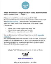 e-mailing - Marketing fidélisation - Renouvellement abonnement - Velib - 07/2021