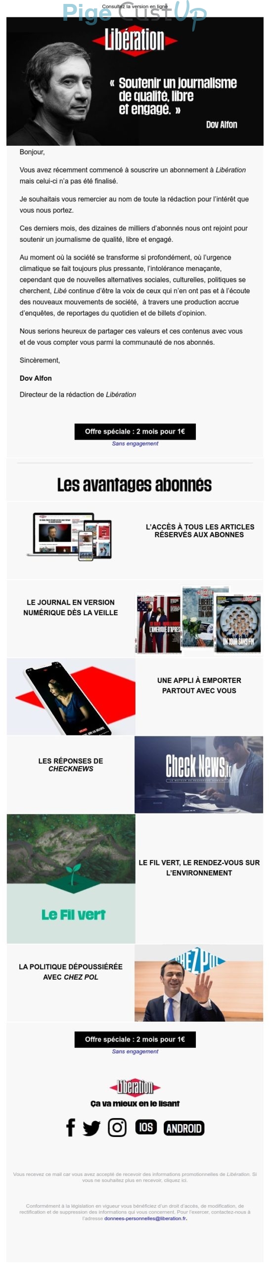 Exemple de Type de media  e-mailing - Libération - Marketing Acquisition - Panier abandonné