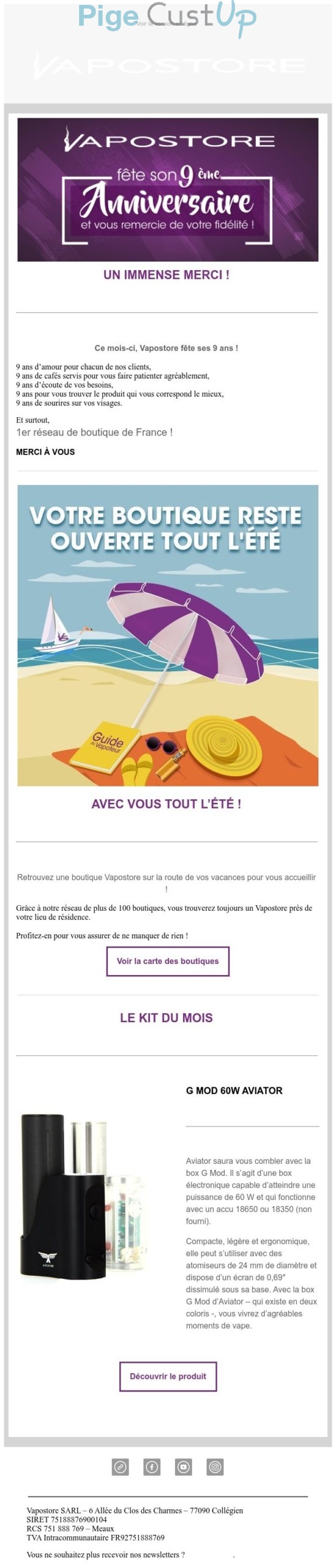 Exemple de Type de media  e-mailing - Vapostore - Marketing marque - Anniversaire marque