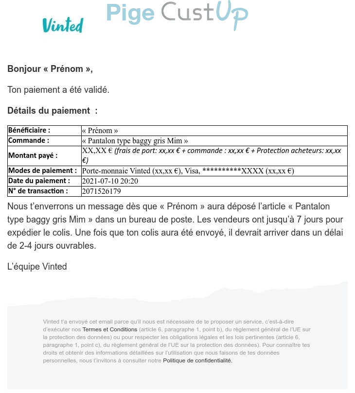 Exemple de Type de media  e-mailing - Vinted - Transactionnels - Confirmation de paiement