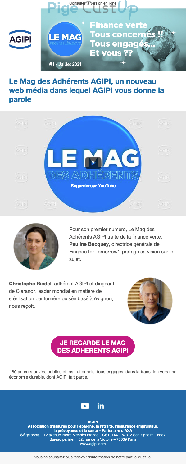 Exemple de Type de media  e-mailing - AGIPI - Marketing relationnel - Newsletter