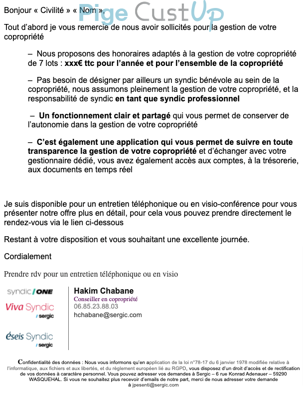 Exemple de Type de media  e-mailing - Sergic - Collecte de données - Acquisition de leads