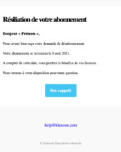 e-mailing - Transactionnels - Confirmation résiliation abonnement - Klaxoon - 07/2021