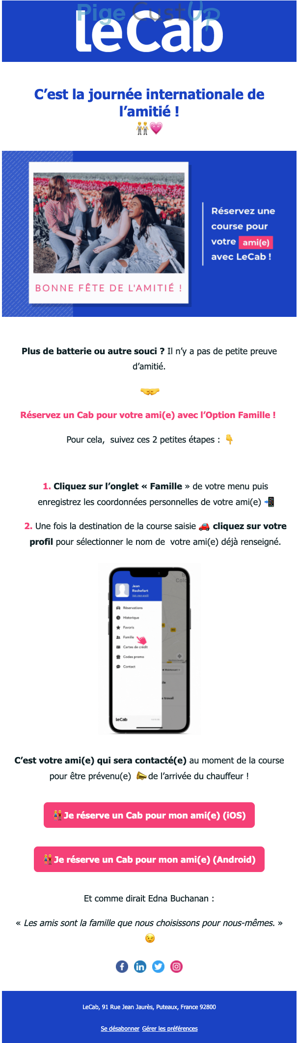 Exemple de Type de media  e-mailing - LeCab - Collecte de données - Acquisition de leads - Marketing fidélisation - Incitation au réachat