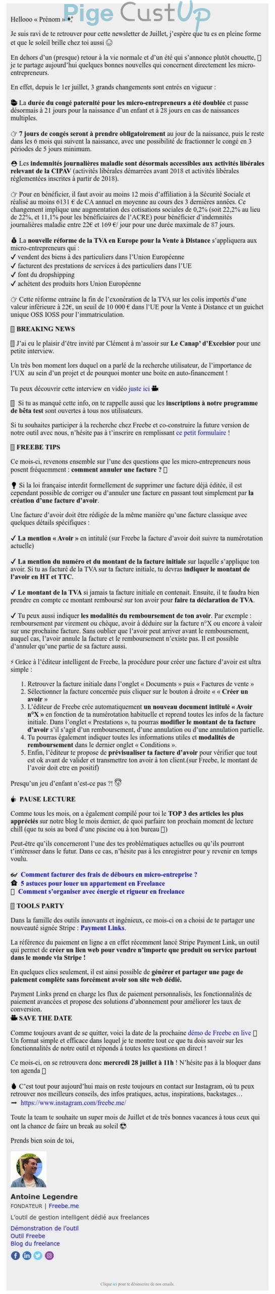 Exemple de Type de media  e-mailing - Freebe - Marketing relationnel - Newsletter