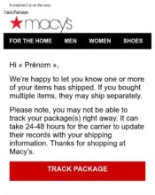 e-mailing - Transactionnels - Suivi de commande Expédition / Livraison - Macy's - 07/2021