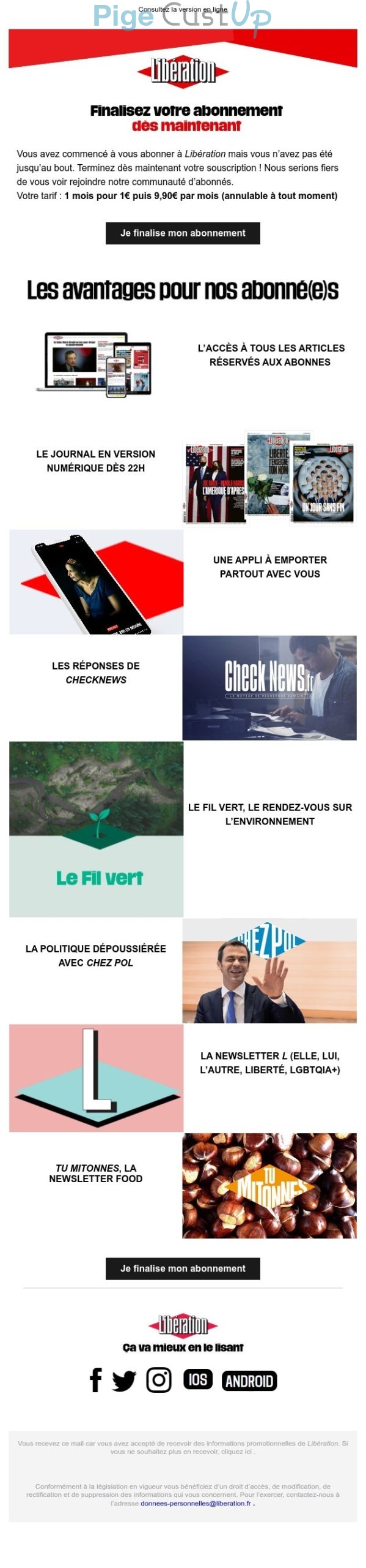 Exemple de Type de media  e-mailing - Libération - Marketing Acquisition - Panier abandonné