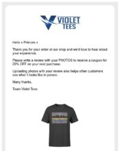 e-mailing - Enquêtes Clients - NPS / Avis clients - Violet Tees - 07/2021
