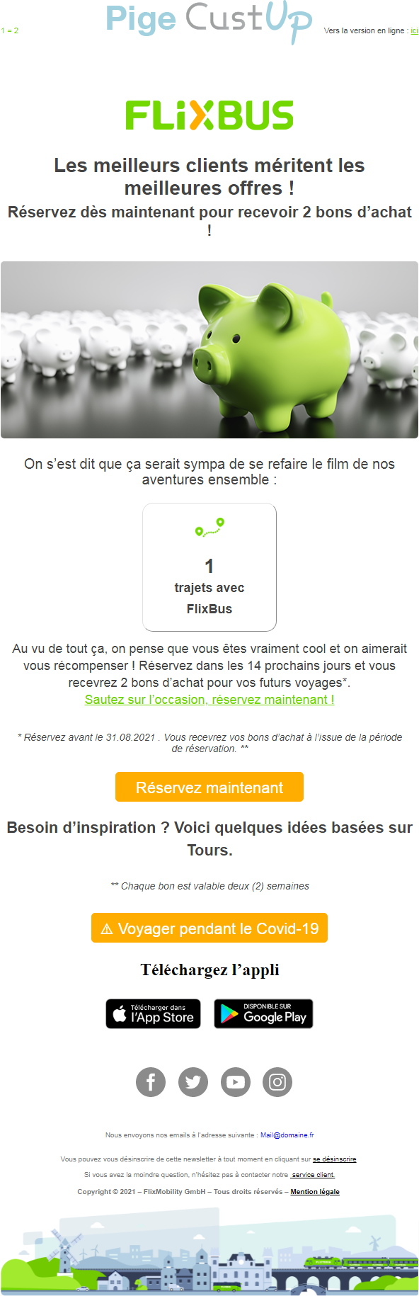 Exemple de Type de media  e-mailing - Flixbus - Marketing fidélisation - Incitation au réachat