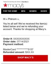 e-mailing - Transactionnels - Retours - Macy's - 01/2023