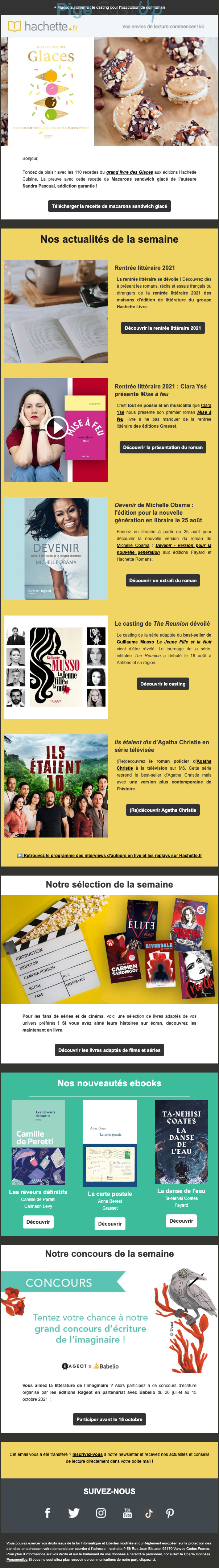 Exemple de Type de media  e-mailing - Hachette - Marketing relationnel - Newsletter