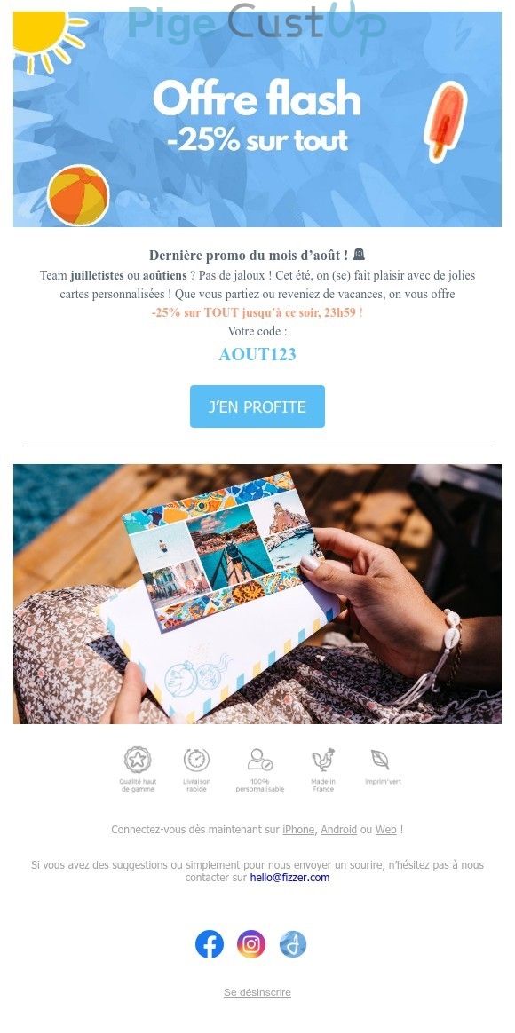 Exemple de Type de media  e-mailing - Fizzer - Marketing Acquisition - Derniers jours - Ventes flash, soldes, demarque, promo, réduction - Marketing fidélisation - Incitation au réachat