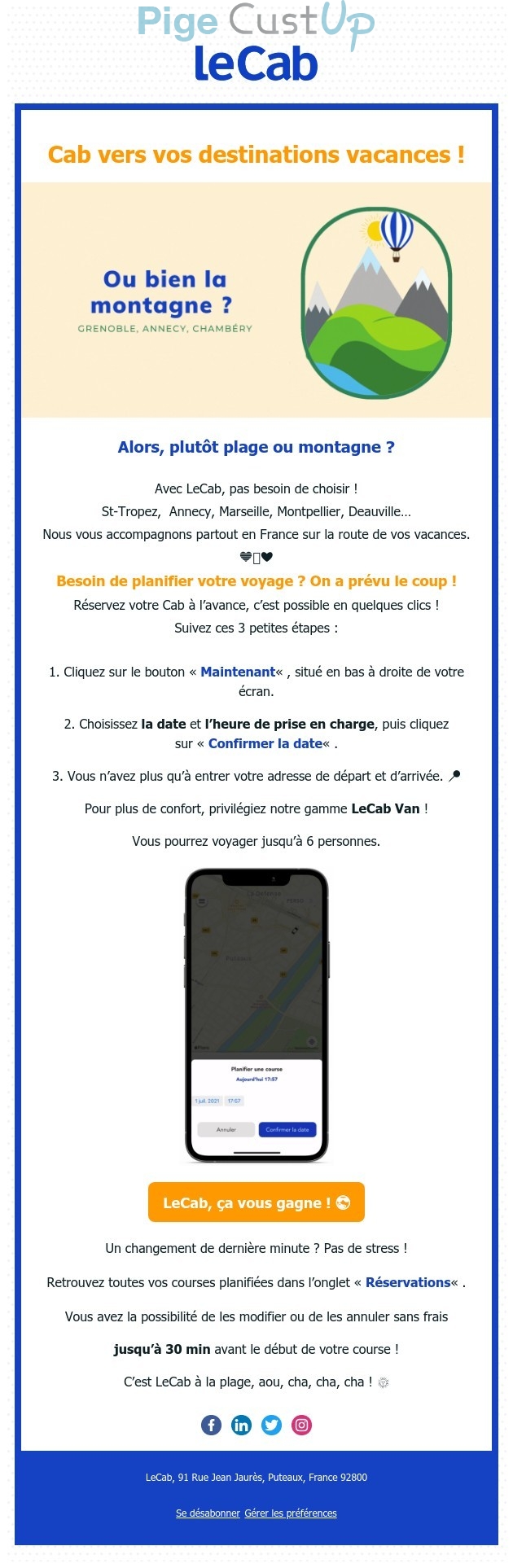 Exemple de Type de media  e-mailing - LeCab - Marketing marque - Communication Services - Nouveaux Services
