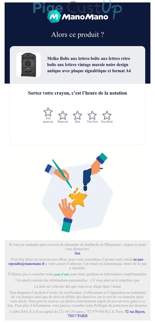 Exemple de Type de media  e-mailing - ManoMano - Enquêtes Clients - NPS / Avis clients