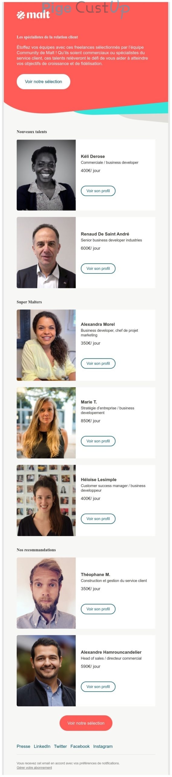 Exemple de Type de media  e-mailing - Malt - Marketing marque - Communication Services - Nouveaux Services - Marketing relationnel - Newsletter