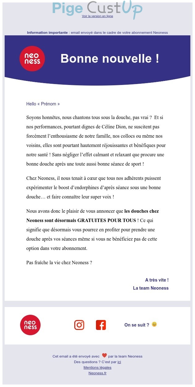 Exemple de Type de media  e-mailing - Neoness - Marketing marque - Communication Services - Nouveaux Services - Marketing Acquisition - Gratuit - Cadeau