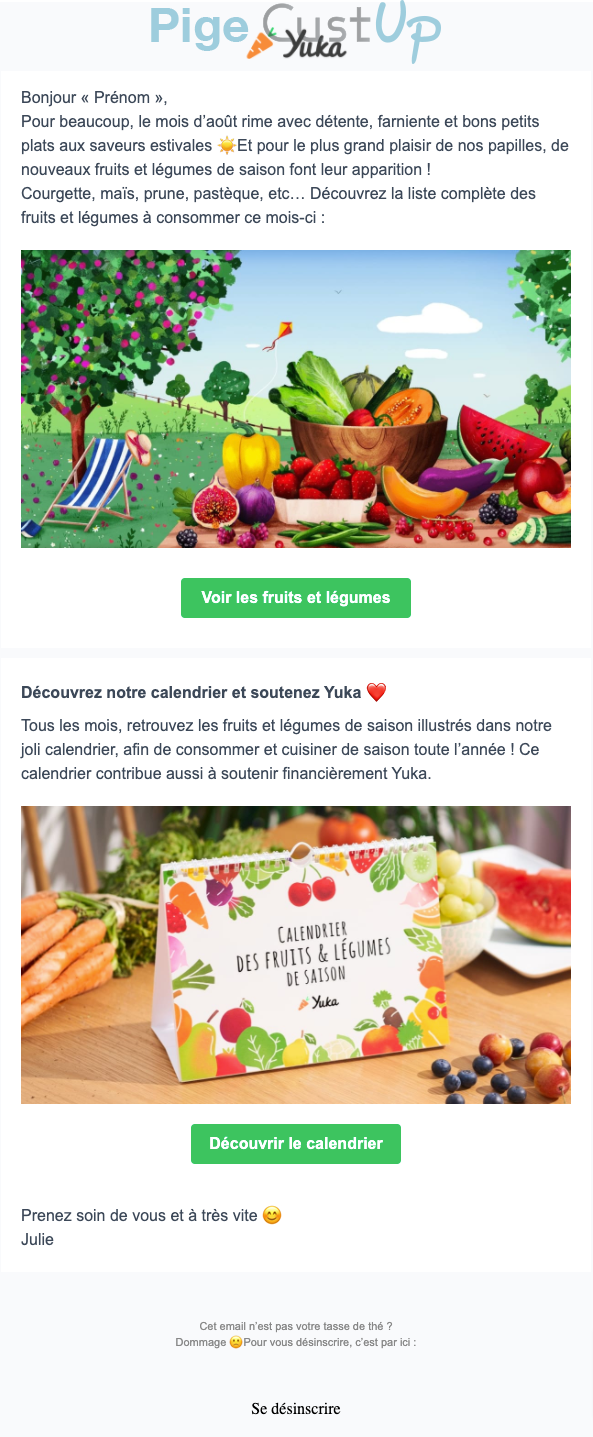 Exemple de Type de media  e-mailing - Yuka - Marketing relationnel - Newsletter