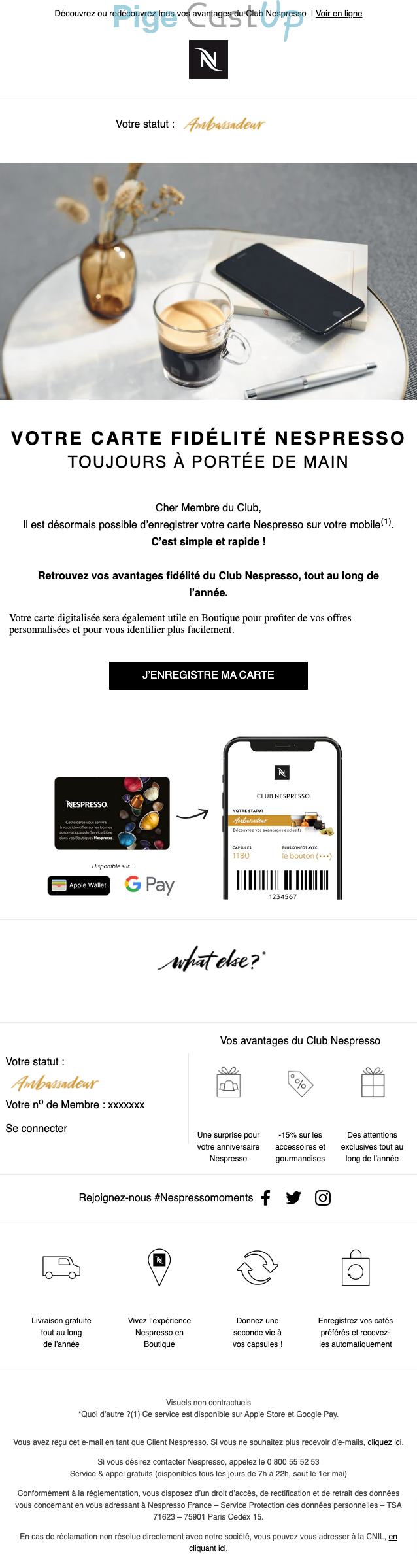 Exemple de Type de media  e-mailing - Nespresso - Marketing fidélisation - Animation / Vie du Programme de Fidélité - Points et statut
