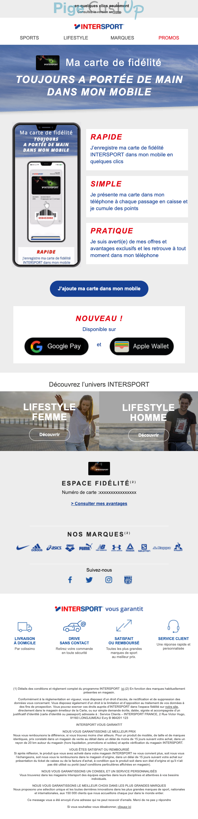 Exemple de Type de media  e-mailing - Intersport - Marketing fidélisation - Animation / Vie du Programme de Fidélité