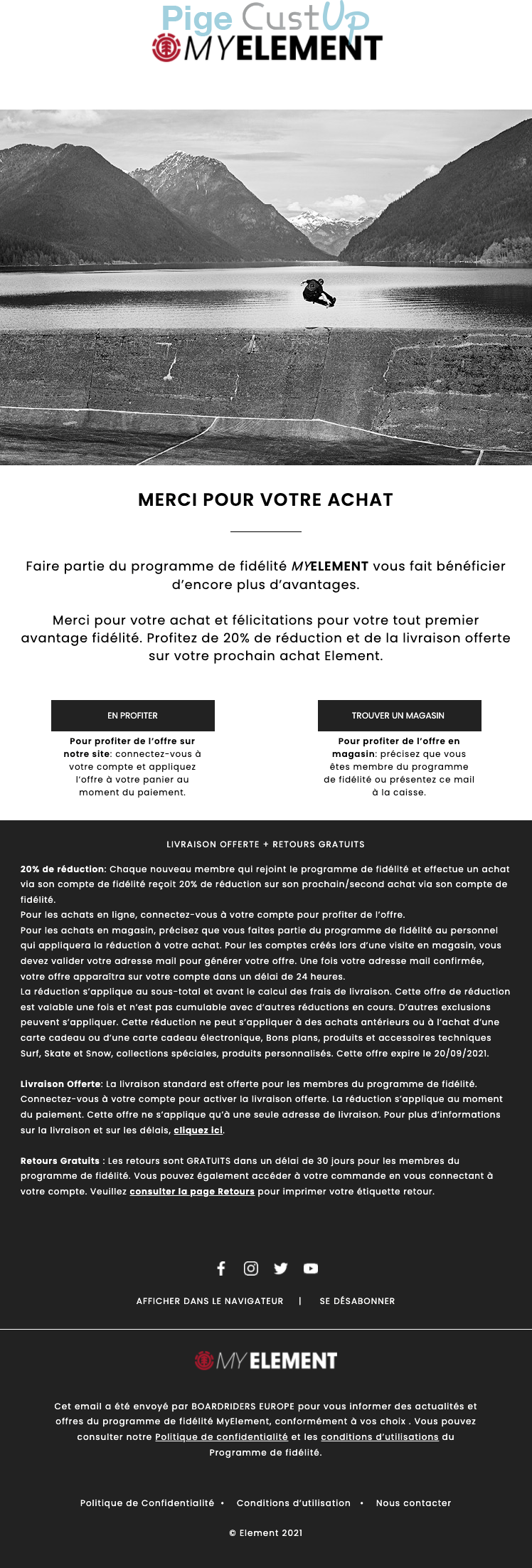 Exemple de Type de media  e-mailing - MyElement - Marketing fidélisation - Animation / Vie du Programme de Fidélité - Transactionnels - Confirmation de commande