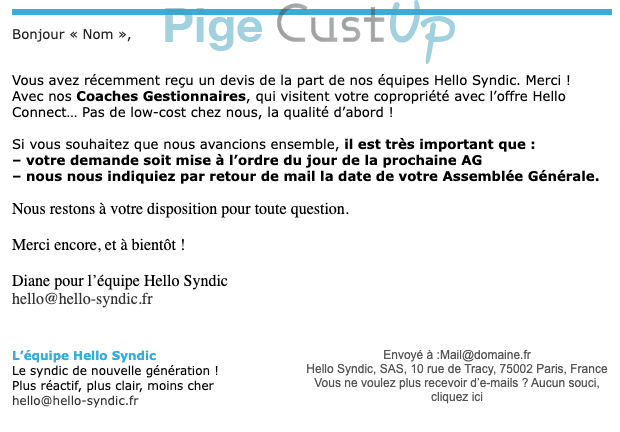 Exemple de Type de media  e-mailing - Hello Syndic - Collecte de données - Acquisition de leads