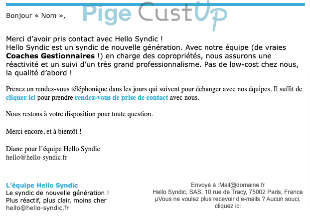Exemple de Type de media  e-mailing - Hello Syndic - Collecte de données - Acquisition de leads