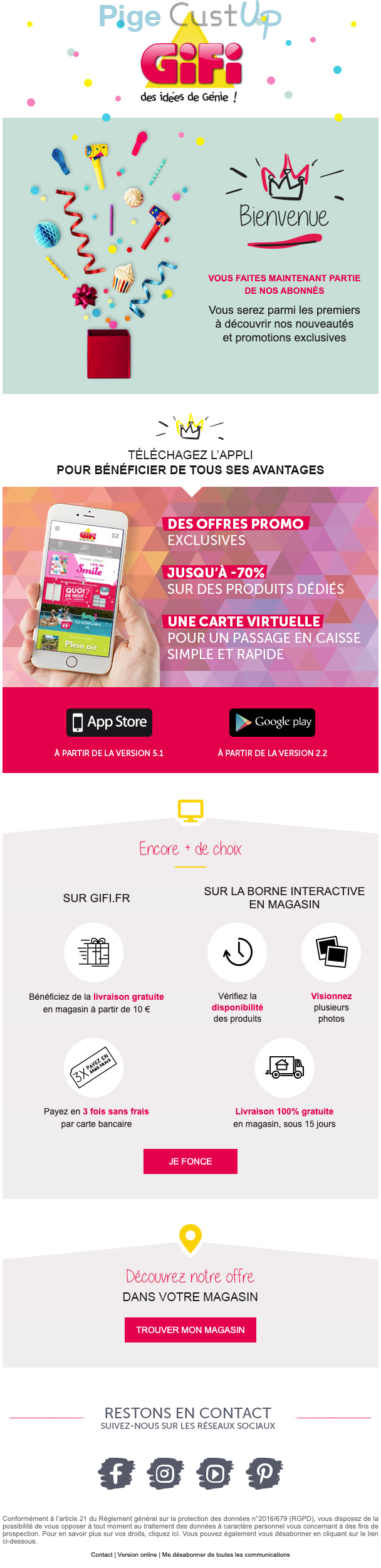 Exemple de Type de media  e-mailing - Gifi - Marketing relationnel - Bienvenue - Welcome - Marketing fidélisation - Début / Fin du Programme de Fidélité