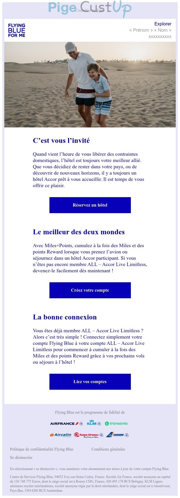 Exemple de Type de media  e-mailing - Flying Blue - Collecte de données - Acquisition de leads - Marketing fidélisation - Animation / Vie du Programme de Fidélité - Incitation au réachat