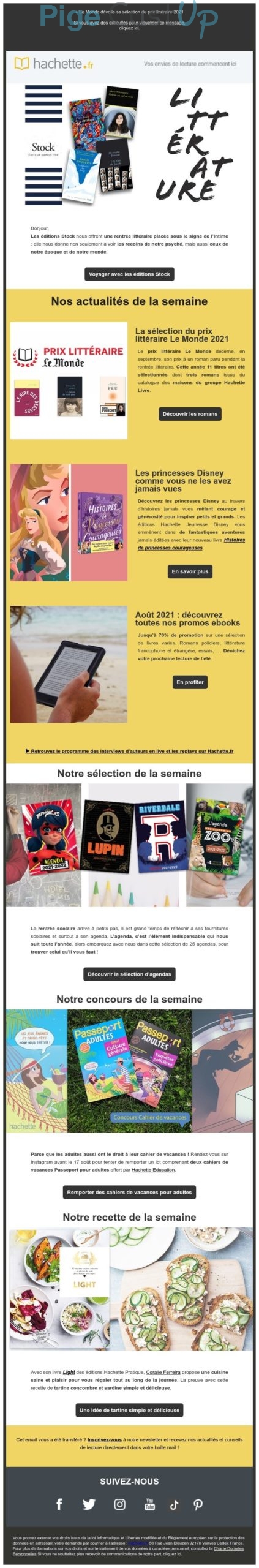 Exemple de Type de media  e-mailing - Hachette - Marketing relationnel - Newsletter