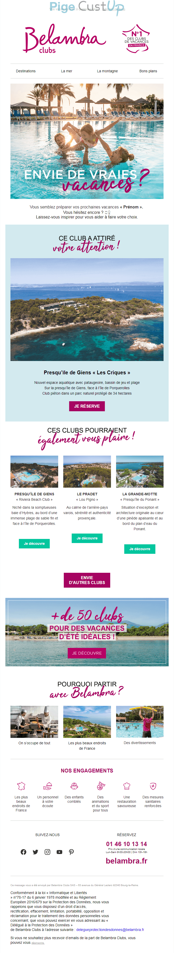 Exemple de Type de media  e-mailing - Belambra - Marketing relationnel - Relance visiteurs site