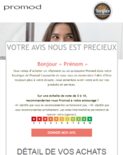 e-mailing - Enquêtes Clients - NPS / Avis clients - Promod - 09/2021