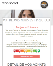 e-mailing - Enquêtes Clients - NPS / Avis clients - Promod - 02/2022