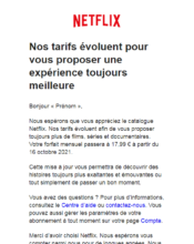 e-mailing - Service Clients - Modification tarifs abonnements - Netflix - 09/2021