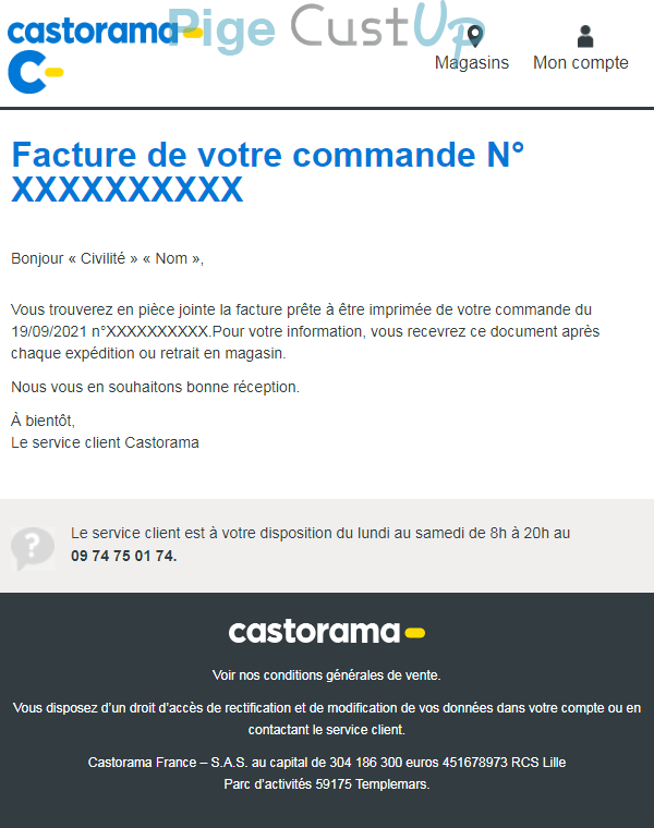 Exemple de Type de media  e-mailing - Castorama - Transactionnels - Mise à disposition facture