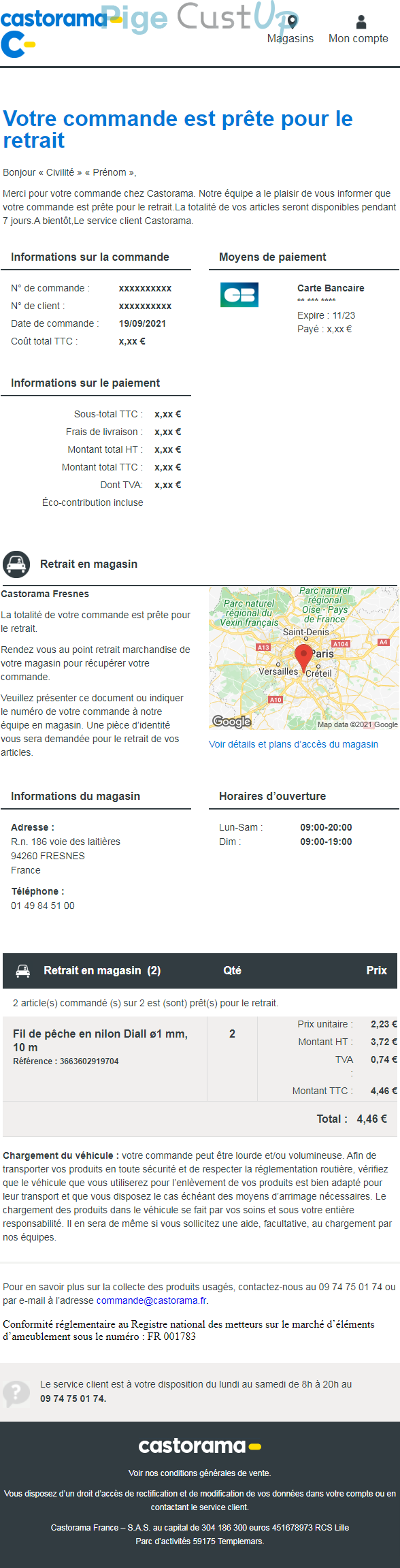 Exemple de Type de media  e-mailing - Castorama - Transactionnels - Commande Drive - Confirmation de commande