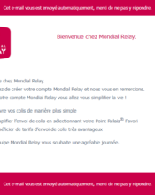 e-mailing - Marketing relationnel - Bienvenue - Welcome - Mondial Relay - 09/2021