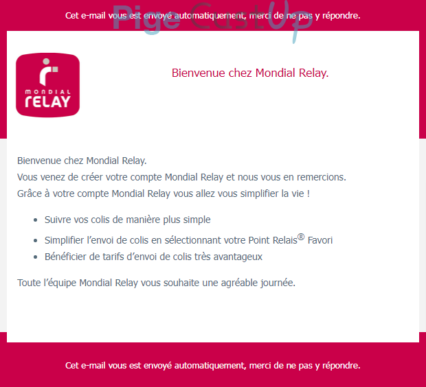 Exemple de Type de media  e-mailing - Mondial Relay - Marketing relationnel - Bienvenue - Welcome